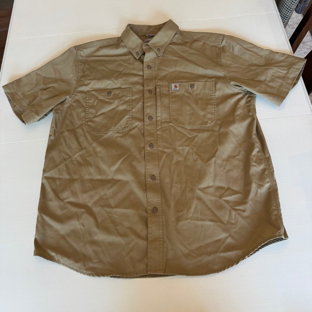 Carhartt Men’s Work Shirt Rugged Flex Relaxed Fit Canvas Short Sleeve Size XL